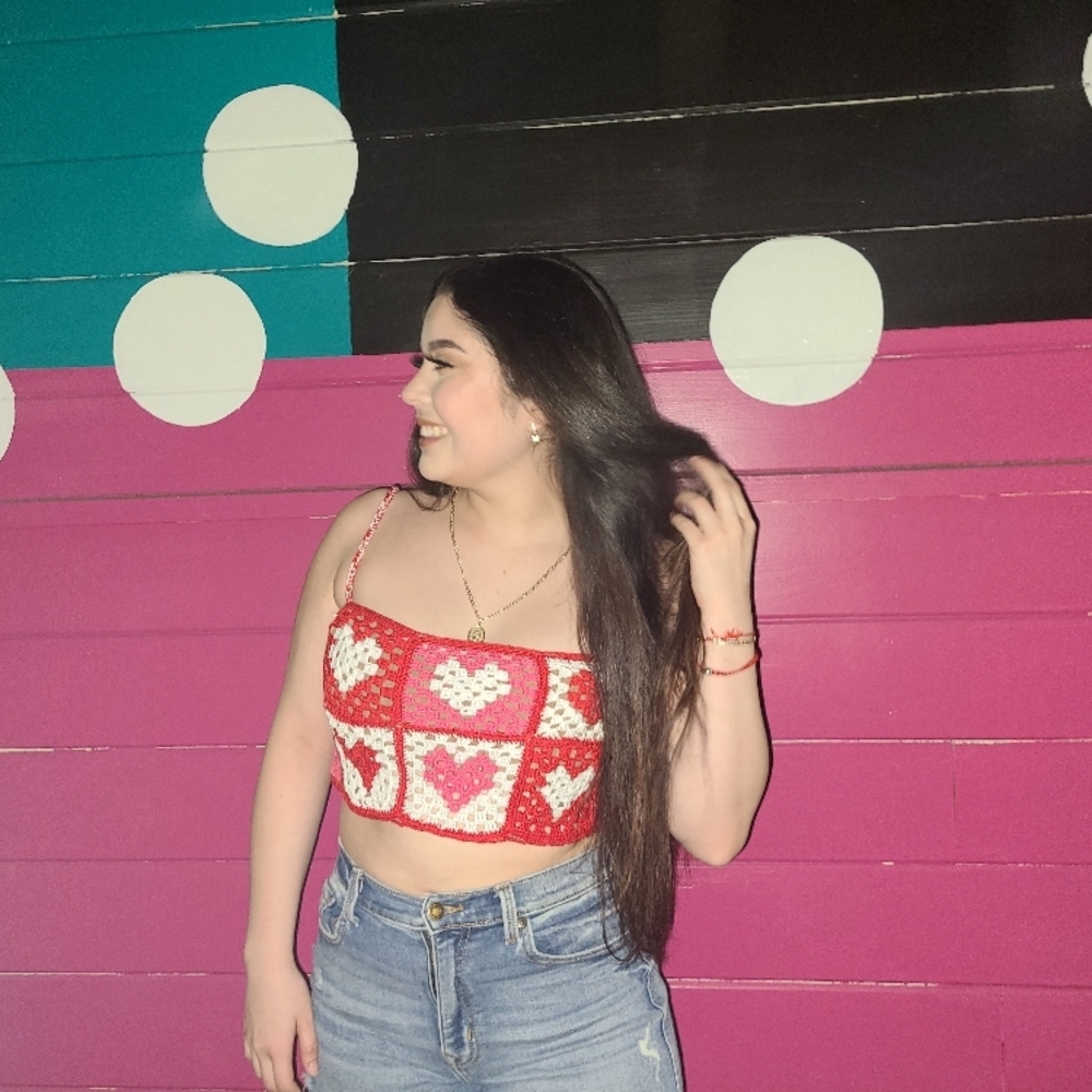 Crochet HANDMADE Red and White Heart Patterned Crop Top